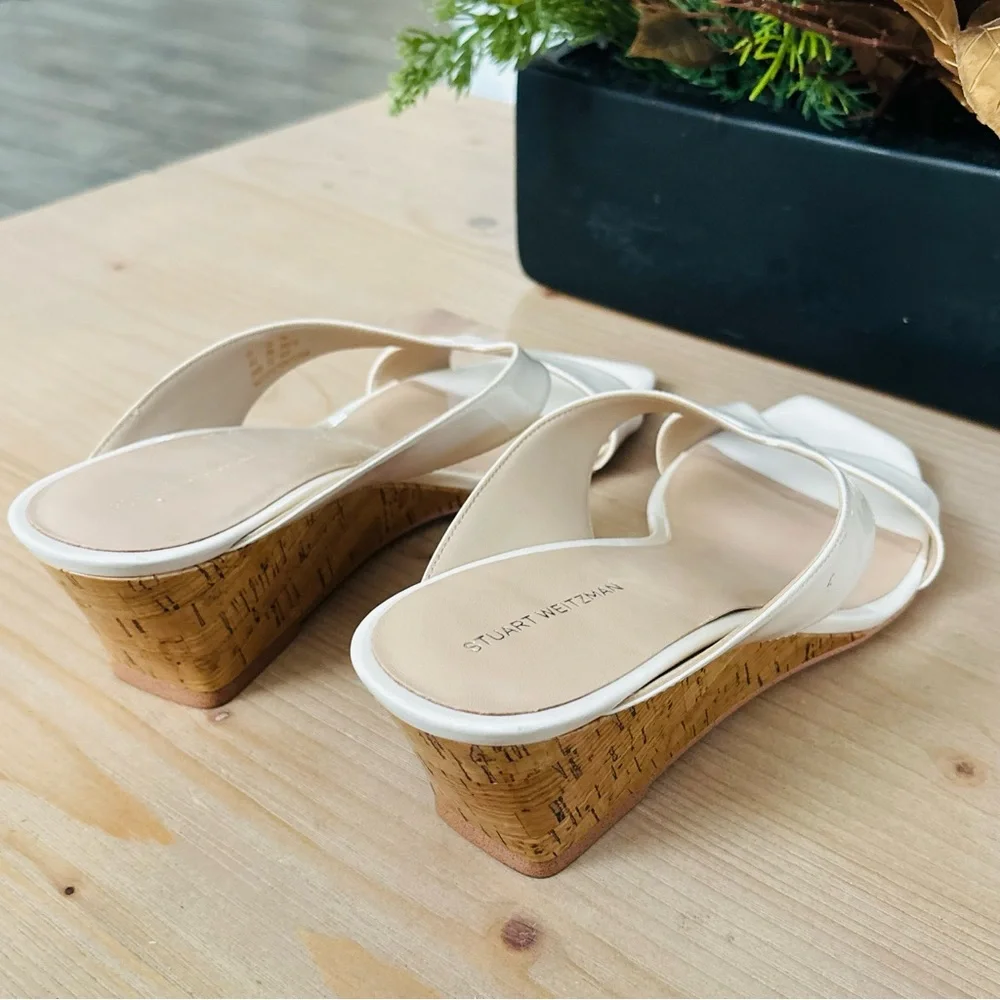 Stuart Weitzman Cream White Miami Wedge Women's Sandals Size 10 NwoT‎